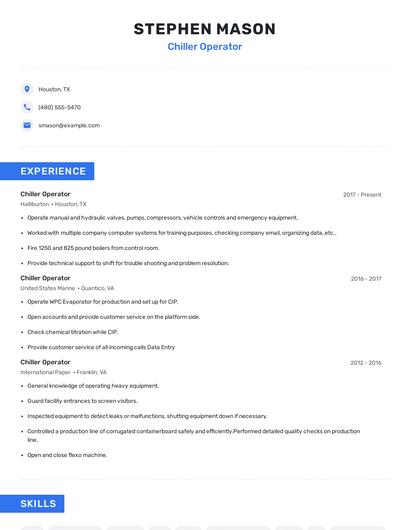 Chiller Operator Resume