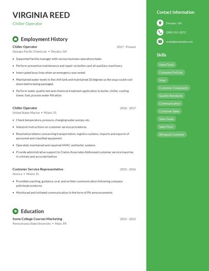Chiller Operator Resume