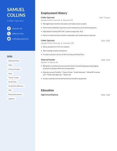 Chiller Operator Resume