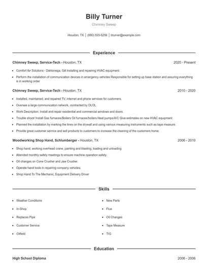 Chimney Sweep Resume