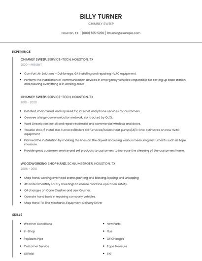 Chimney Sweep Resume