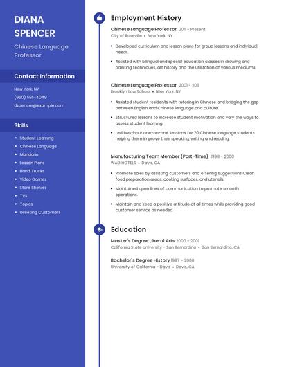Chinese Language Professor Resume