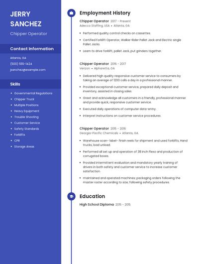 Chipper Operator Resume