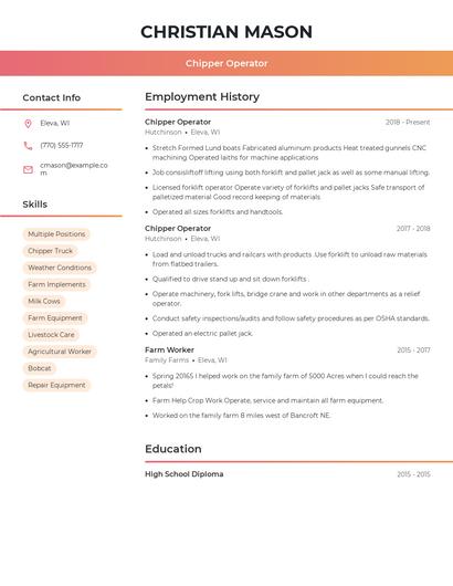 Chipper Operator Resume