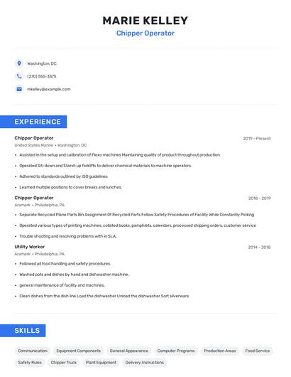 Chipper Operator Resume