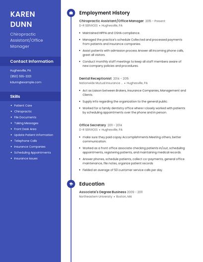 Chiropractic Assistant/Office Manager Resume