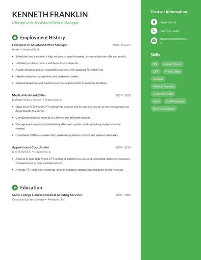 Chiropractic Assistant/Office Manager Resume