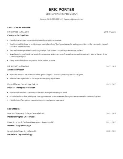 Chiropractic Physician Resume