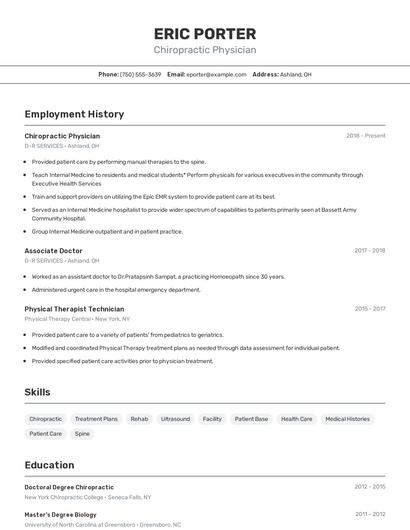 Chiropractic Physician Resume