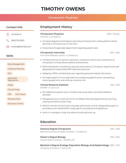 Chiropractic Physician Resume
