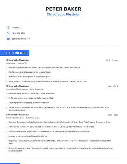 Chiropractic Physician Resume
