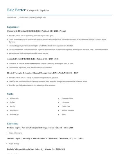 Chiropractic Physician Resume