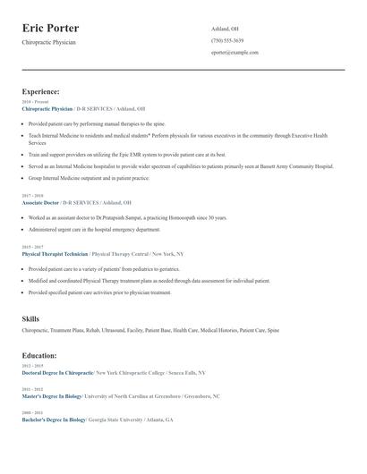 Chiropractic Physician Resume