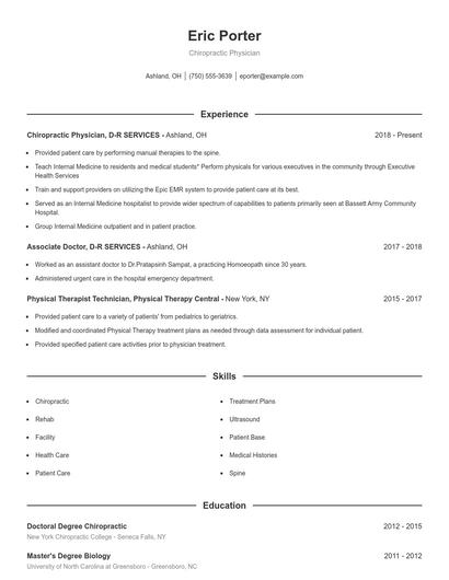 Chiropractic Physician Resume