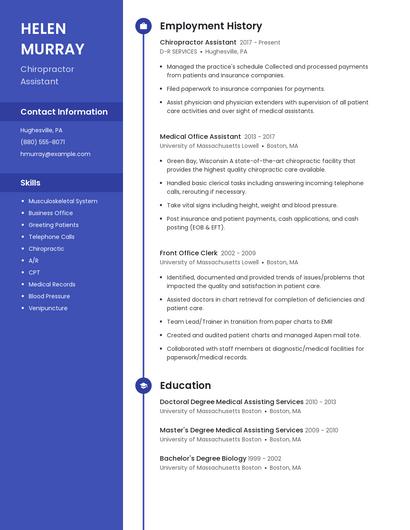Chiropractor Assistant Resume