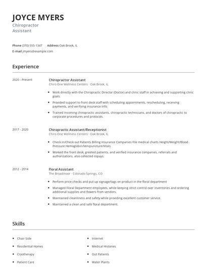 Chiropractor Assistant Resume