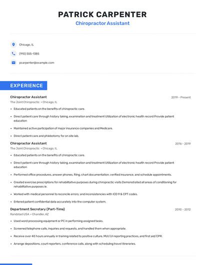 Chiropractor Assistant Resume