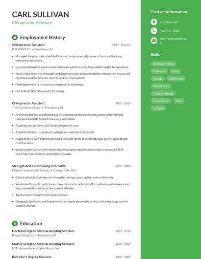 Chiropractor Assistant Resume