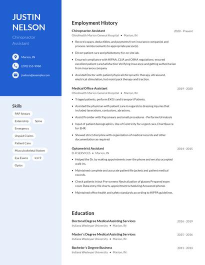 Chiropractor Assistant Resume