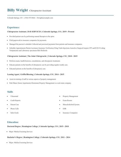Chiropractor Assistant Resume