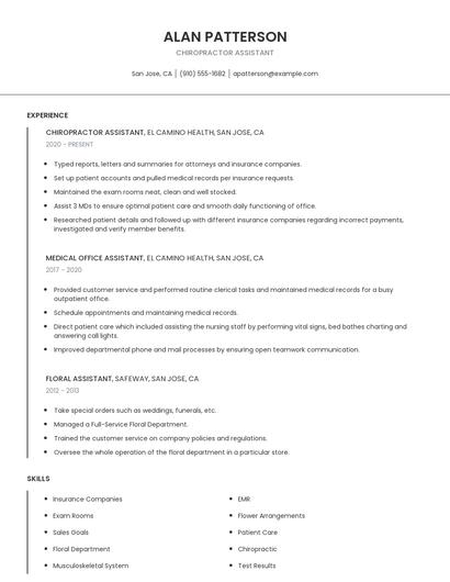 Chiropractor Assistant Resume