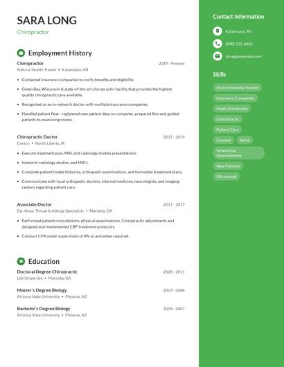 Chiropractor Resume