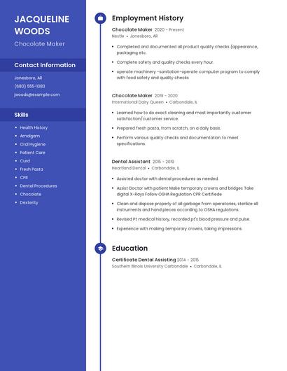 Chocolate Maker Resume