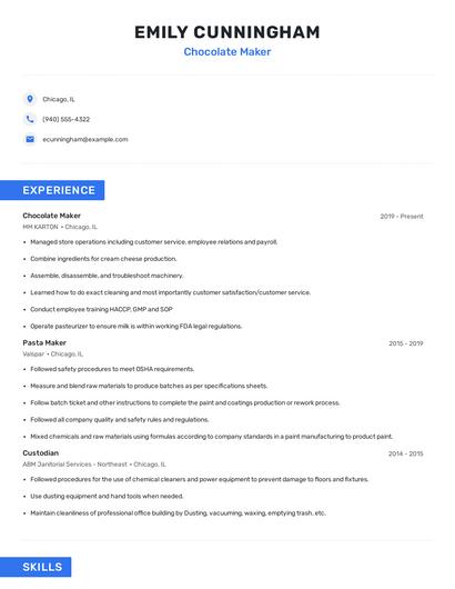 Chocolate Maker Resume