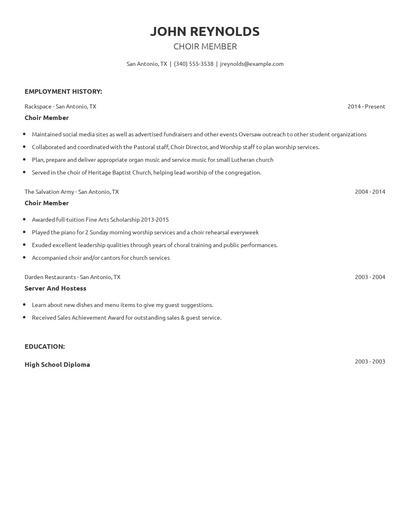 Choir Member Resume