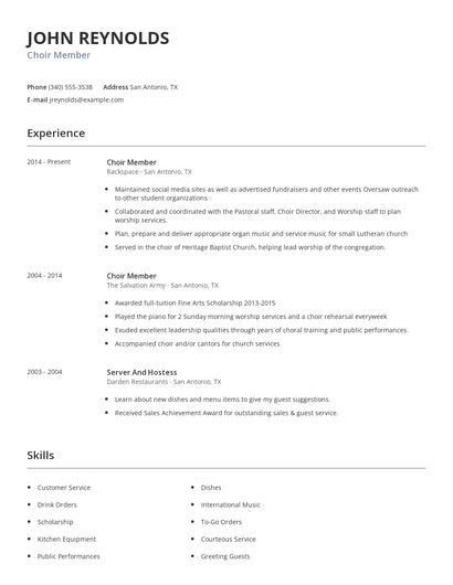 Choir Member Resume