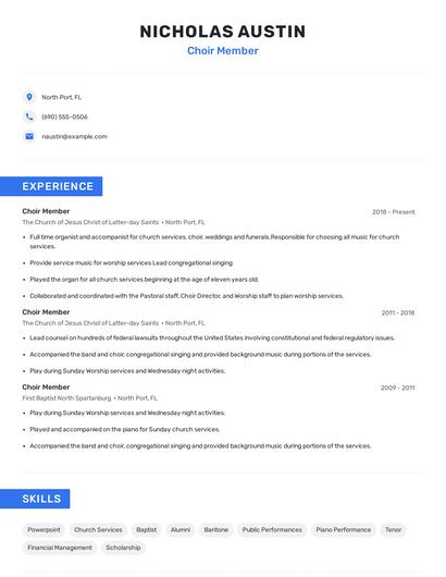 Choir Member Resume