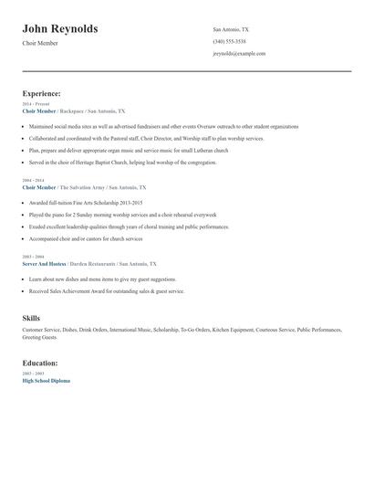 Choir Member Resume