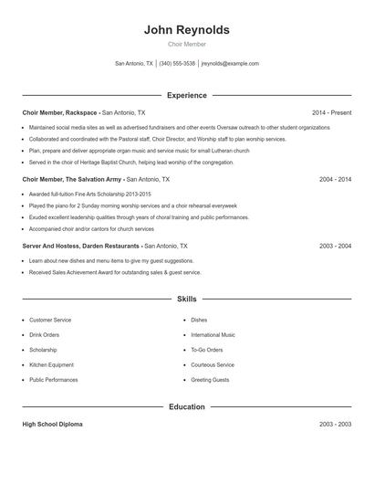 Choir Member Resume