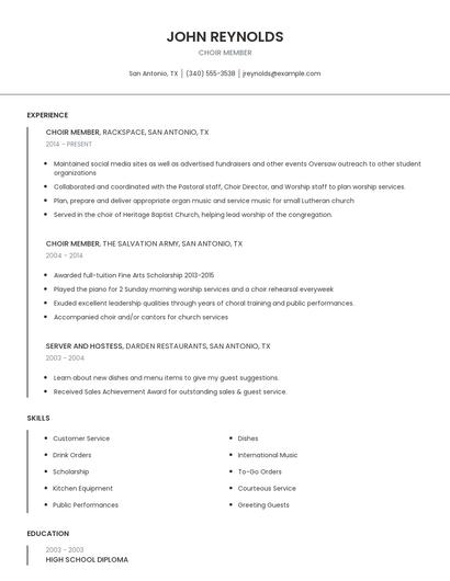 Choir Member Resume