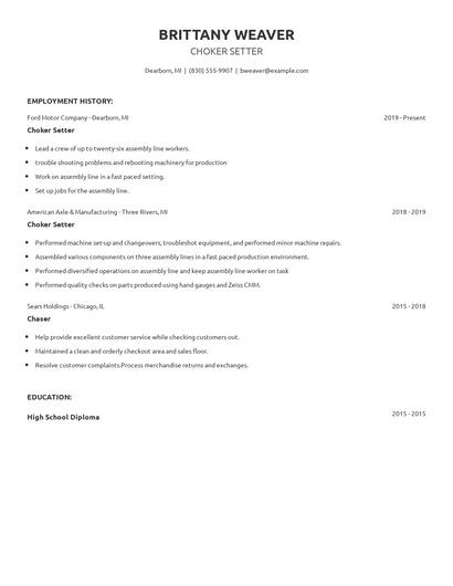 Choker Setter Resume