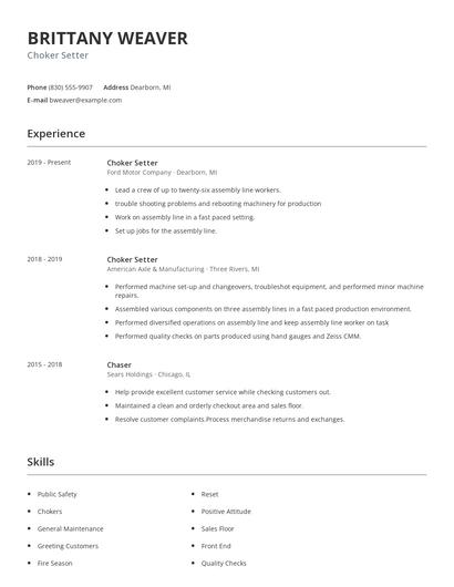 Choker Setter Resume