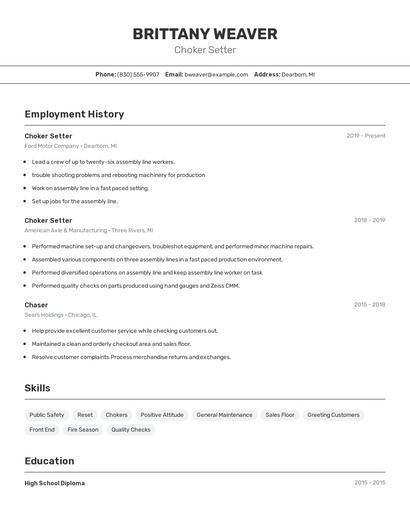 Choker Setter Resume