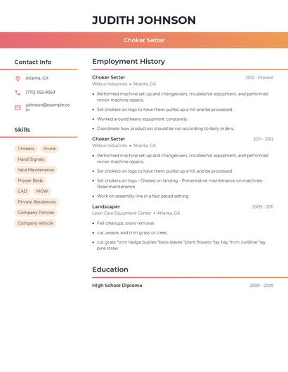 Choker Setter Resume