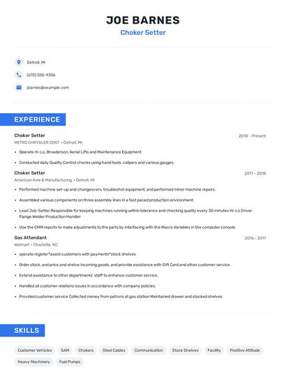 Choker Setter Resume