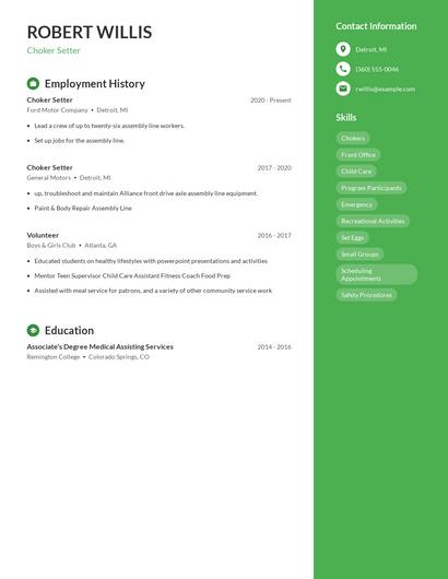 Choker Setter Resume