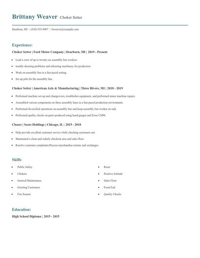 Choker Setter Resume