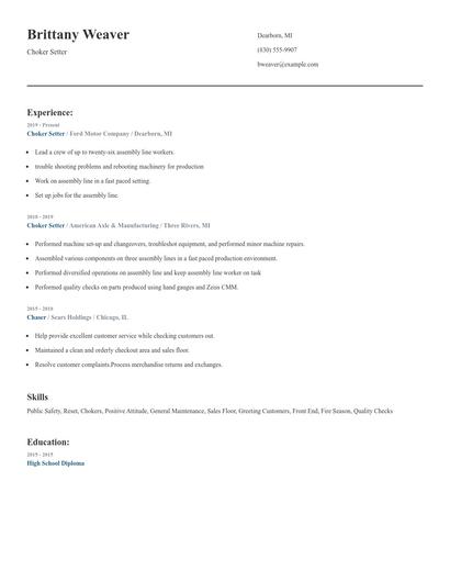 Choker Setter Resume