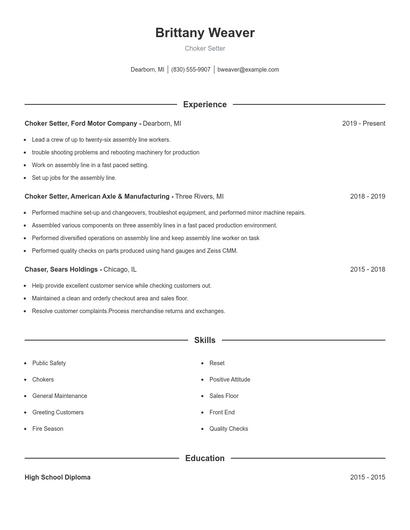 Choker Setter Resume