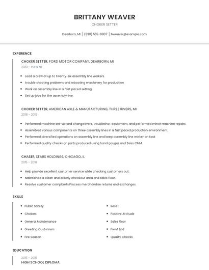 Choker Setter Resume