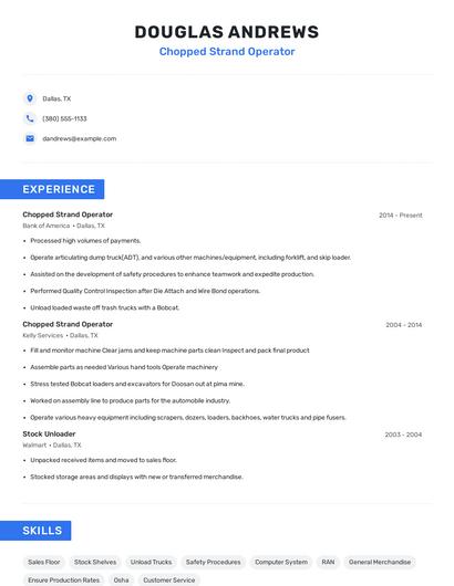 Chopped Strand Operator Resume