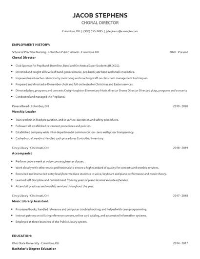 Choral Director Resume