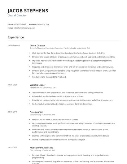 Choral Director Resume