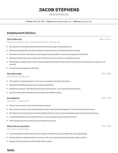 Choral Director Resume