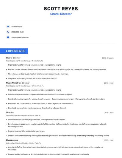 Choral Director Resume