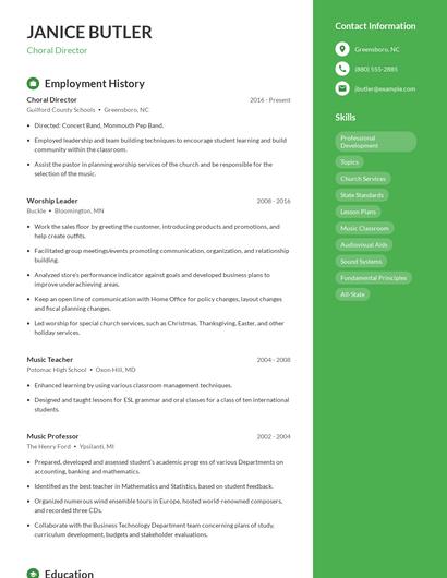 Choral Director Resume